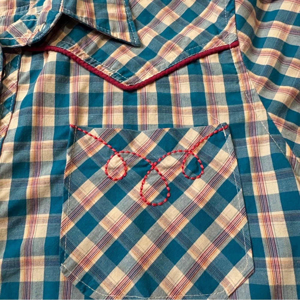 Bit & Bridle Plaid Western Embroidered Pearl Snap Button Down Shirt Size Large - Picture 3 of 6